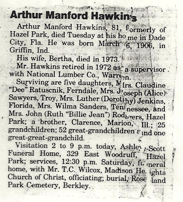 Arthur M. Hawkins Obituary & Memory Card